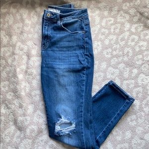 Medium Dark Wash Distressed Skinny Jeans